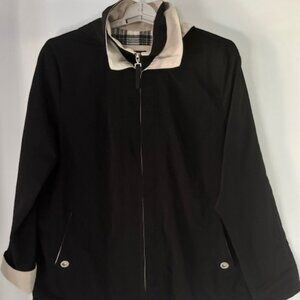 Nautica Rain Coat Jacket Women 1X Pockets Zip Black Tan Neutral Hood Mock Neck